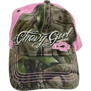 Ladies CHEVY GIRL Trucker Hat Cap Pink Camo Realtree Distressed Rustic Womens‎